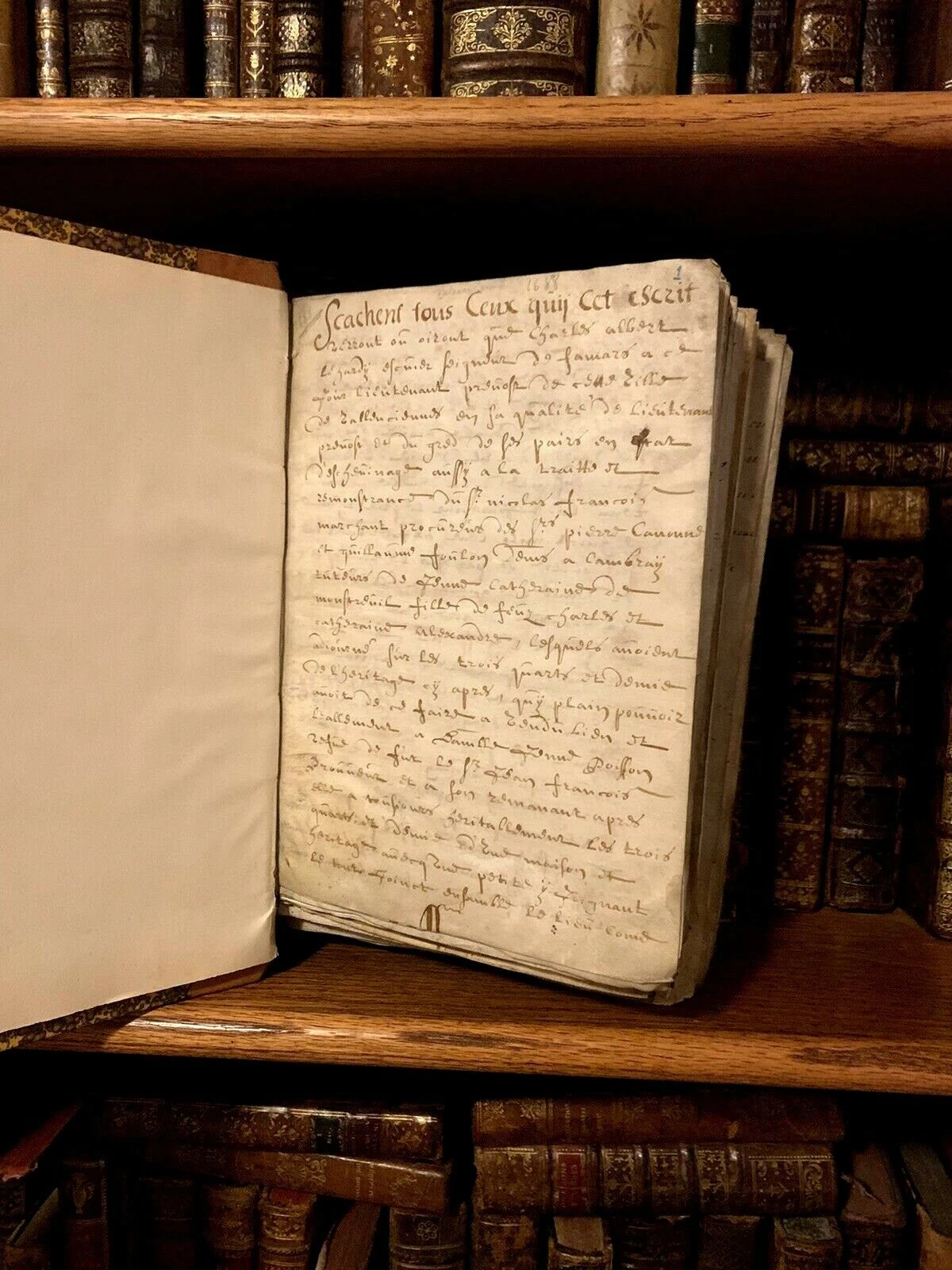 Altes Manuskript, geöffnet in einer Bibliothek